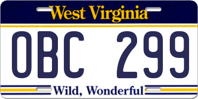 WV license plate OBC299