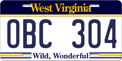 WV license plate OBC304