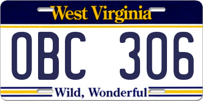 WV license plate OBC306