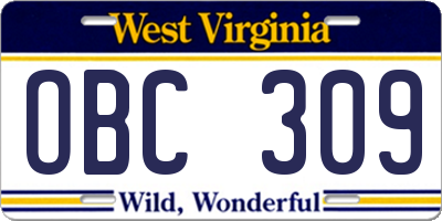 WV license plate OBC309