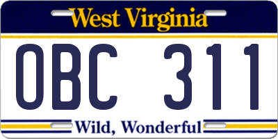WV license plate OBC311