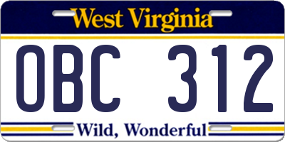 WV license plate OBC312