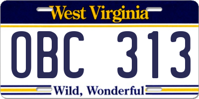 WV license plate OBC313