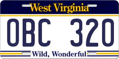 WV license plate OBC320