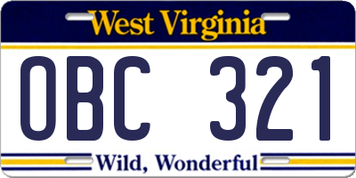 WV license plate OBC321