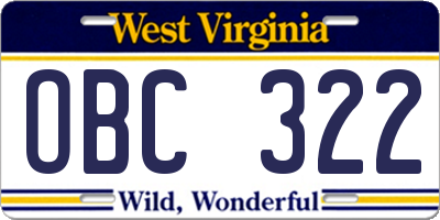WV license plate OBC322