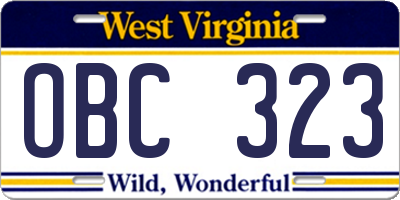 WV license plate OBC323