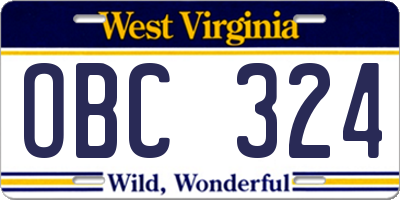WV license plate OBC324