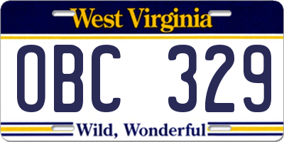 WV license plate OBC329