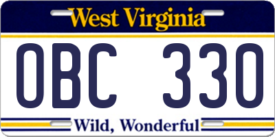 WV license plate OBC330