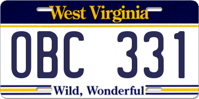 WV license plate OBC331
