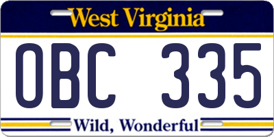 WV license plate OBC335