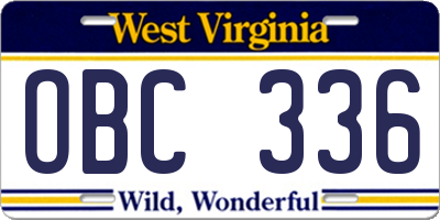 WV license plate OBC336
