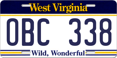 WV license plate OBC338