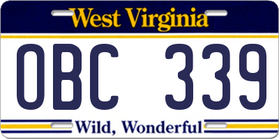 WV license plate OBC339