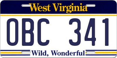 WV license plate OBC341