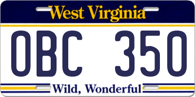 WV license plate OBC350