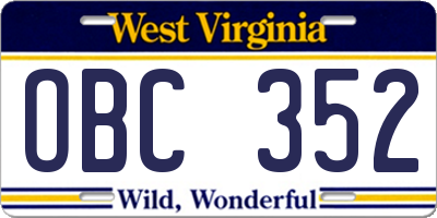 WV license plate OBC352