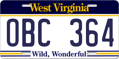 WV license plate OBC364