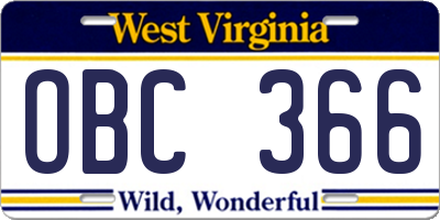WV license plate OBC366