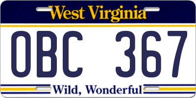 WV license plate OBC367