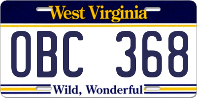 WV license plate OBC368