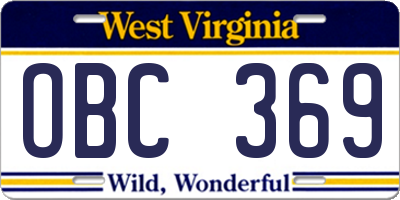 WV license plate OBC369