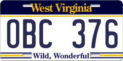 WV license plate OBC376