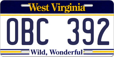 WV license plate OBC392