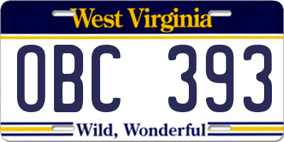 WV license plate OBC393