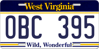 WV license plate OBC395