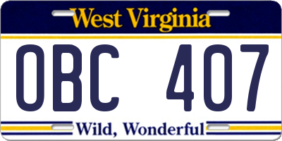 WV license plate OBC407