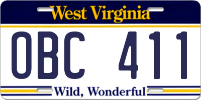 WV license plate OBC411