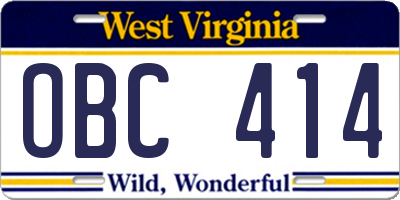 WV license plate OBC414