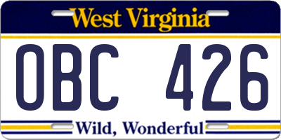 WV license plate OBC426