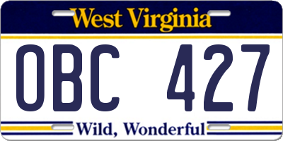 WV license plate OBC427