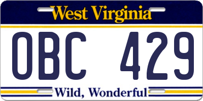 WV license plate OBC429
