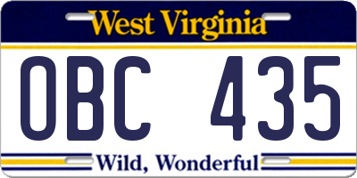 WV license plate OBC435
