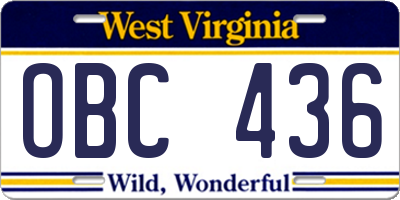 WV license plate OBC436