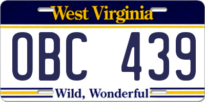 WV license plate OBC439