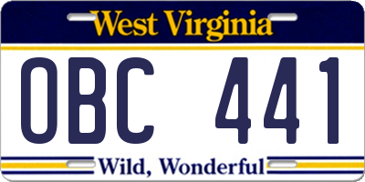 WV license plate OBC441