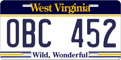 WV license plate OBC452