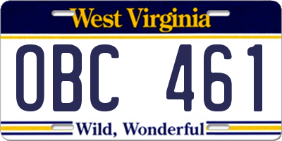 WV license plate OBC461