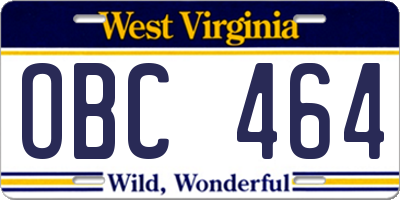 WV license plate OBC464