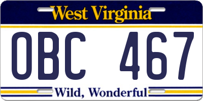 WV license plate OBC467