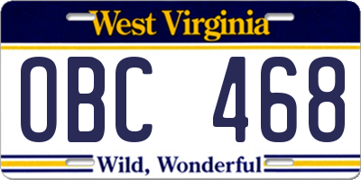 WV license plate OBC468