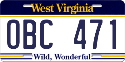 WV license plate OBC471