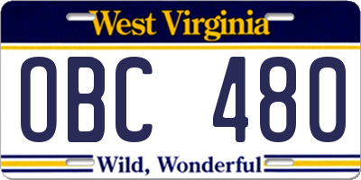 WV license plate OBC480