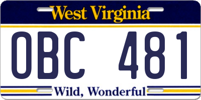 WV license plate OBC481