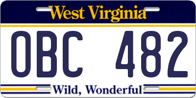 WV license plate OBC482
